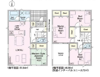 【間取り】 | 岐阜市河渡新築建売全4棟！お車並列3台可能！広めのインナーバルコニーのあるお家！ | 岐阜市河渡新築建売全4棟！お車並列3台可能！広めのインナーバルコニーのあるお家！