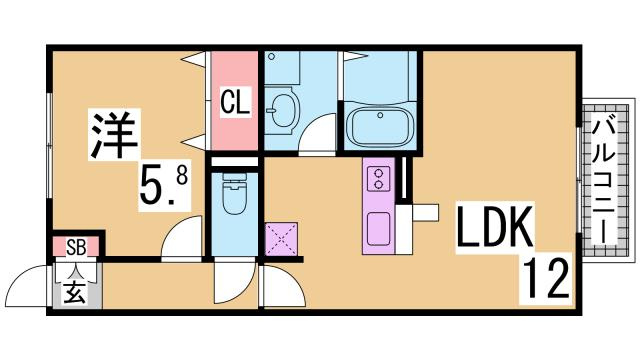 神戸市北区山田町下谷上字芝のアパートの間取り