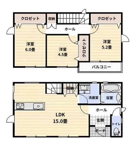 宇土市境目町第1-5棟（3号棟）の間取り|全居室収納豊富で便利です。