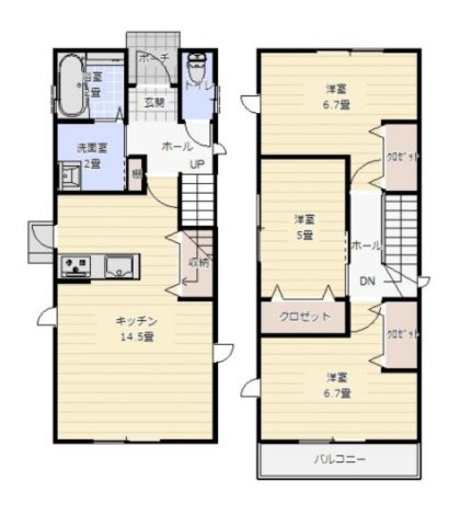 玉名市松木第2-3棟（1号棟）の間取り|全居室収納豊富で便利です。