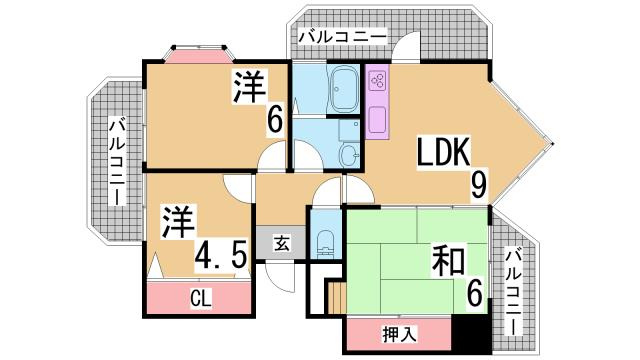 神戸市須磨区行幸町１丁目の賃貸マンションの間取り