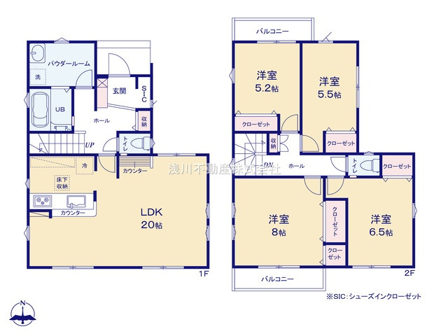 八王子市　富士見町　新築一戸建て　５期の間取り|～南向き4LDK　開放感のあるワンフロアリビングの間取り～