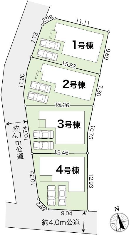 介良乙　新築戸建　4号棟（全4区画）の区画図