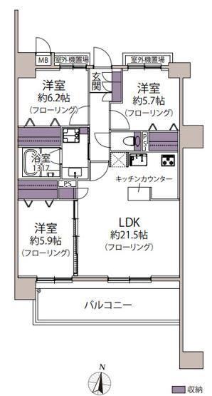 【間取り】 | レークサイド野多目 | 5月にリフォーム完成しています。陽当りの良い南東向きの3LDKで、収納も充実しています