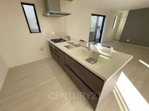 前橋市南町4期1棟 1号棟のキッチン|シンクも大きく洗い物もしやすい浄水器付。シャワーヘッドは引き出し可能、シンクの隅々まで洗い流せます。
食器洗い乾燥機付きです。