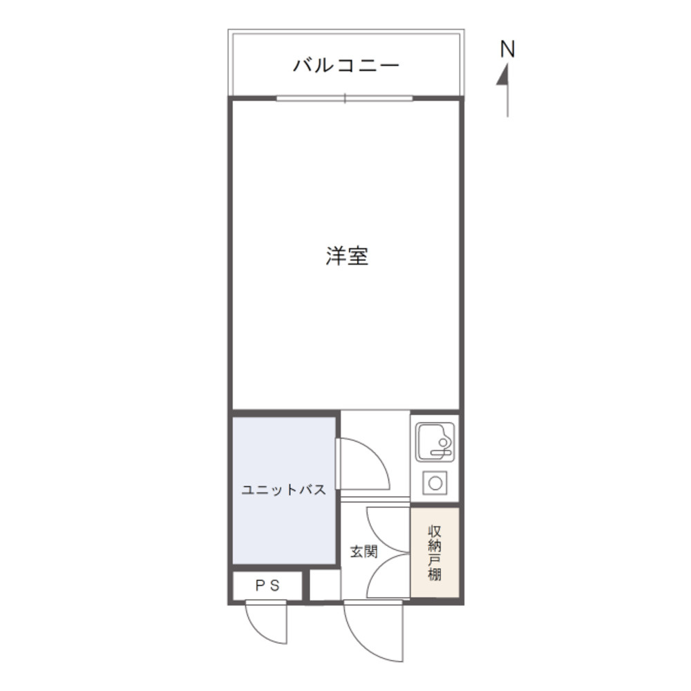 アルファ清心町の間取り|専有面積：18.43㎡のコンパクトなワンルームの間取りです。
