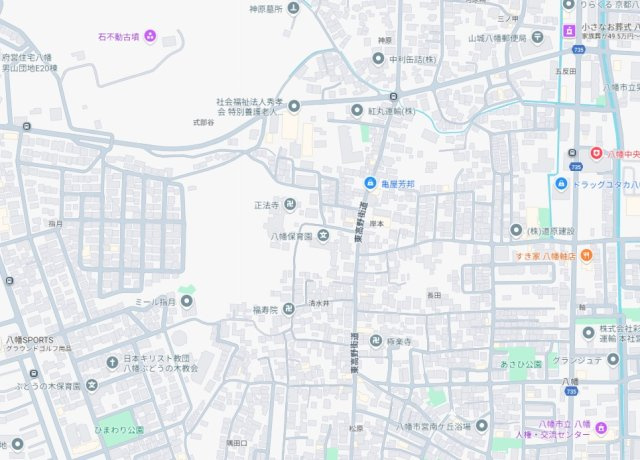 八幡市八幡長田　新築一戸建ての地図