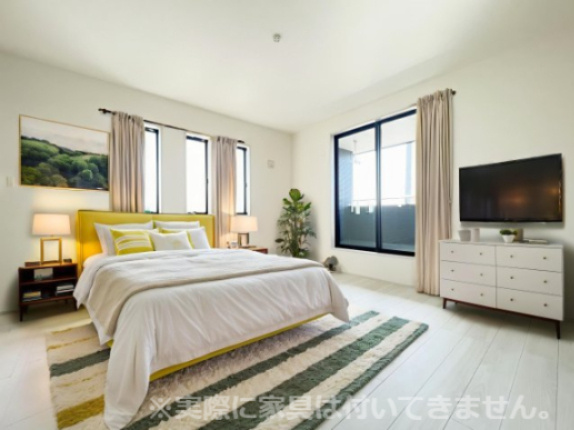 新築戸建・建売　桐生市相生町4丁目　長期優良住宅認定　相生小・相生中の洋室|写真はホームステージングにて作成しており、実際に家具は付いてきません。