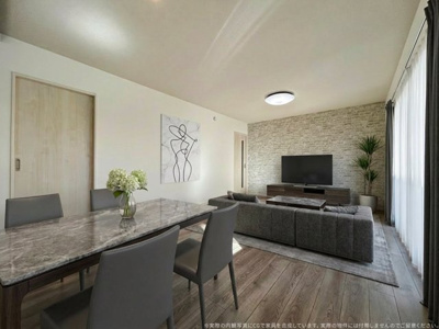 【居間・リビング】 | 【LDK　家具設置イメージ】
※画像内の家具家電はCGで作成したイメージです。実際の物件には付帯しません