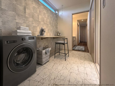 【脱衣所】 | 【ランドリースペース　家具設置イメージ】
※画像内の家具家電はCGで作成したイメージです。実際の物件には付帯しません