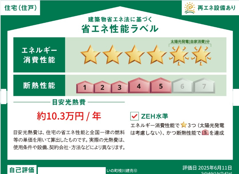 いの町枝川　新築戸建　⑫（全2区画）【内覧可能】の省エネ性能ラベル