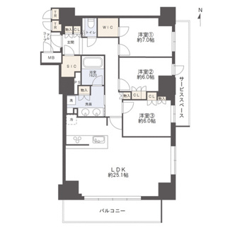 【間取り】 | ジオタワー新町 | 【間取り】25階南東角部屋！高層階につき、眺望、陽当り、通風良好です◎