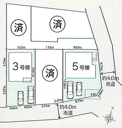 あきる野市野辺　新築戸建全5棟の前面道路含む現地写真|角地につき開放感があります♪