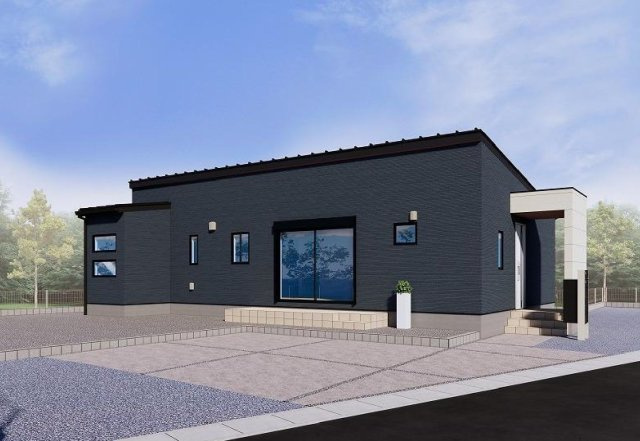 前橋市箱田町（平屋）新築住宅の完成予想図|前橋市箱田町に新築住宅を建築中です。限定１棟！
お客様のご都合に合わせて同仕様の物件もご見学頂けます♪
スタイリッシュなオシャレな外観でおススメです☆