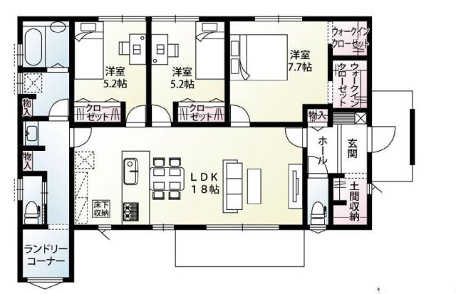 前橋市箱田町（平屋）新築住宅の間取り|人気の平屋住宅、南向きの3LDKで陽当たり良好な間取りです！
土地面積330.40㎡、建物面積92.74㎡で十分な広さです！
