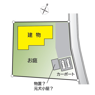【区画図】 | 山梨市万力 平成17年築中古戸建 敷地172坪・大型間取 | 二台分のカーポート付
