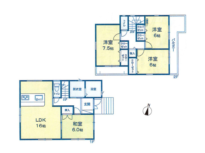【間取り】 | 富士見市羽沢1丁目　新築一戸建住宅　全3棟　(ふじみ野店) | 1号棟/全居室収納完備、LDK横の和室は客間やキッズルームにも便利です。
