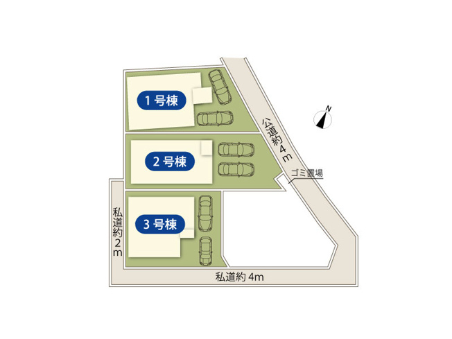 【区画図】 | 富士見市羽沢1丁目　新築一戸建住宅　全3棟　(ふじみ野店) | 1号棟/ご夫婦でお車をお持ちの方も嬉しい2台分のカースペース付き