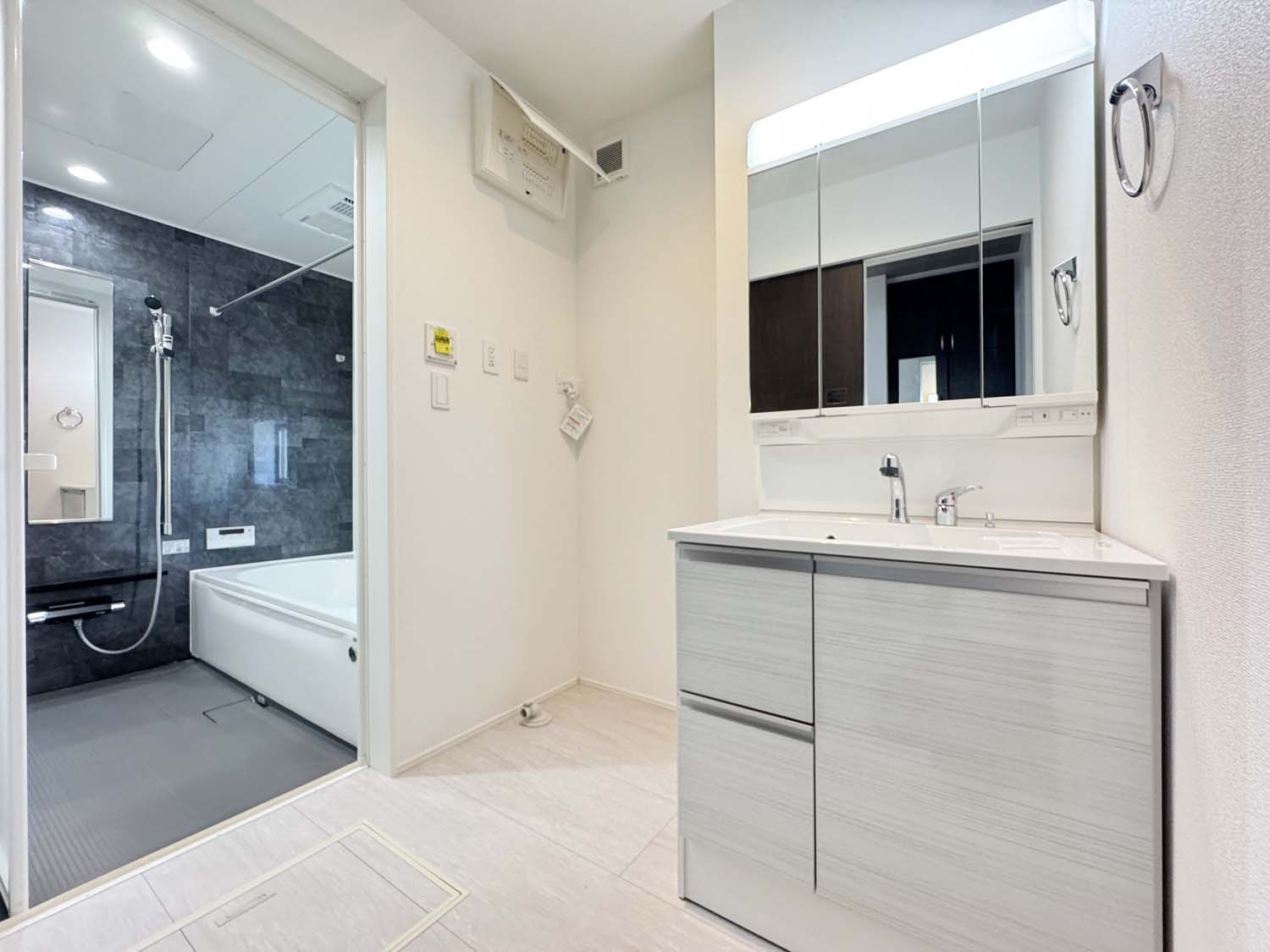 耐震+高性能＋高デザインをローコストで！：中島 限定1棟の独立洗面台|洗面脱衣　