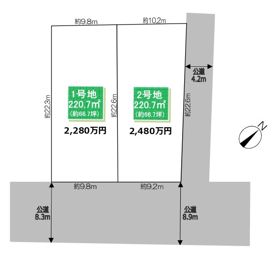 敷地面積66.7坪　売地　川越市天沼新田