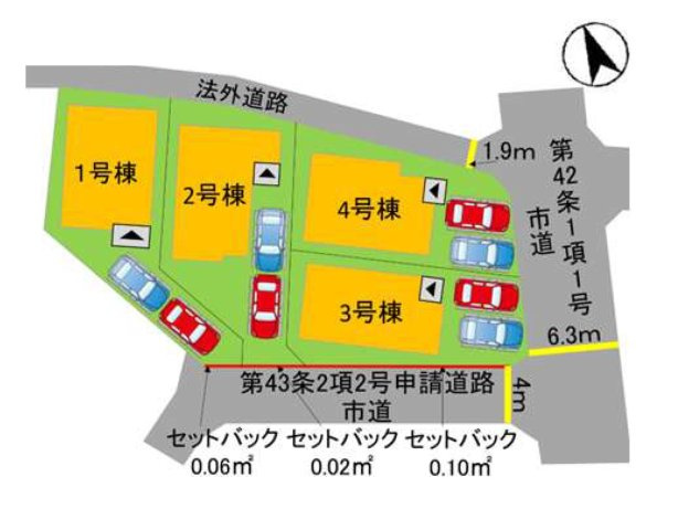福岡市南区曰佐5丁目第2-4棟（1号棟）の区画図|配置図（1号棟）