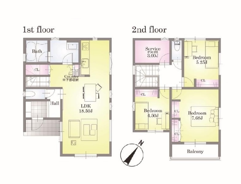 桶川市上日出谷南　2期　ピュアガーデン　戸建て　5号棟の間取り|桶川市上日出谷南2期　ピュアガーデン　新築戸建　5号棟、3LDK、土地面積144.61m2、建物面積94.39m2
