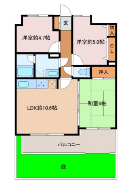 ライオンズマンション桶川の間取り|ライオンズマンション桶川、3LDK、専有面積54.02m2、バルコニー面積8.85m2