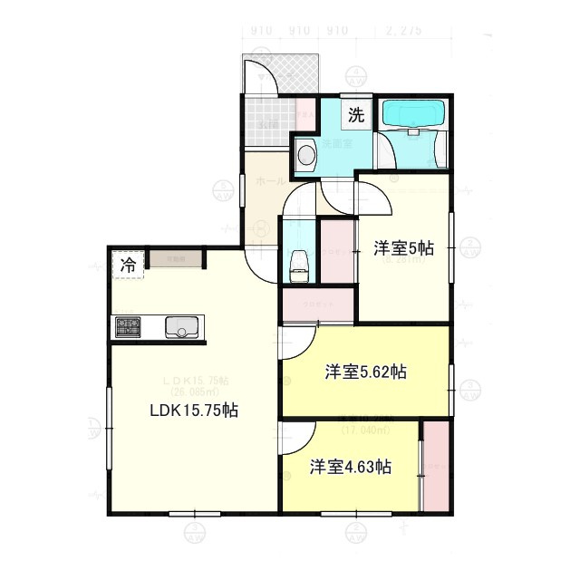 【建売】三沢市南町の参考プラン|間取りを３LDKにリフォームした場合（参考）