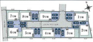 武蔵村山市中原4丁目新築　全9棟の区画図