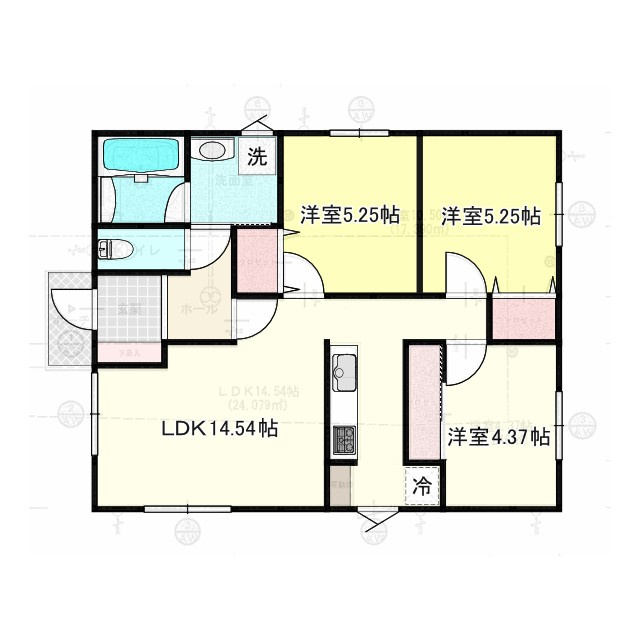 【商談中】八戸市売市の参考プラン|３LDKにリフォームした場合の間取り図（参考）