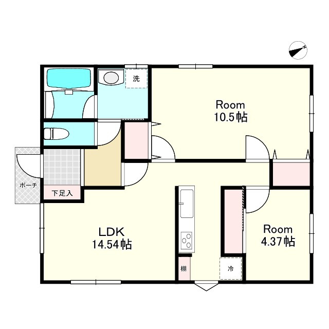【商談中】八戸市売市の間取り|平屋：LDK14.54帖、洋室10.50帖、洋室4.37帖