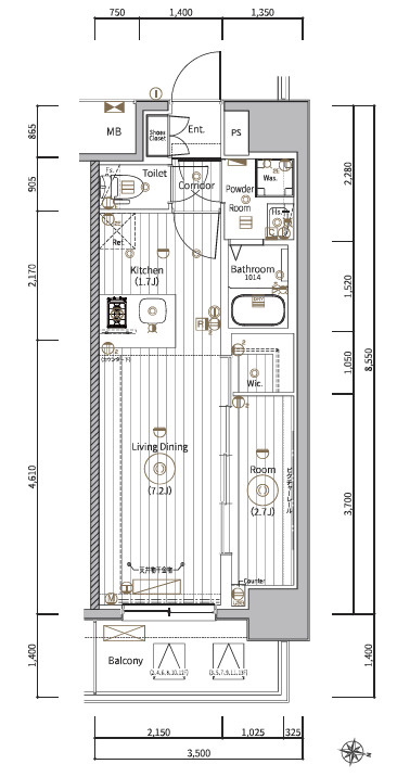 名古屋市中村区名駅南３丁目の賃貸マンションの間取り