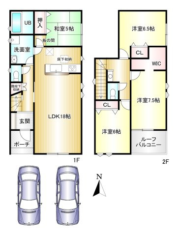 桜井西之宮24-1期全１棟の間取り|4LDK　土地面積：154.28ｍ2　建物面積：104.75ｍ2　駐車並列2台可能