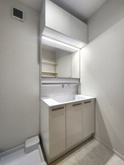 【独立洗面台】 | 廿日市市上平良　新築戸建 | 三面鏡付き洗面台