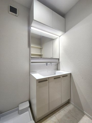 【独立洗面台】 | 廿日市市上平良　新築戸建 | 三面鏡付き洗面台