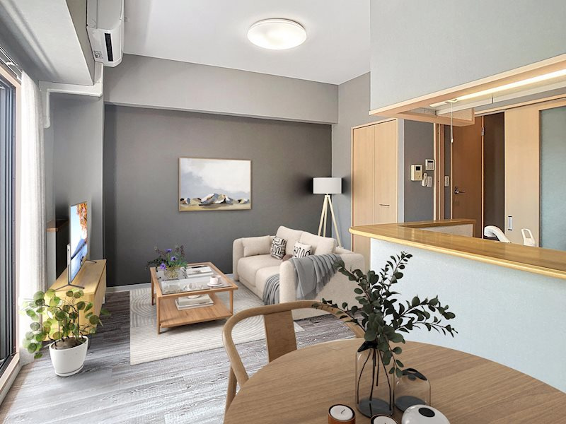 ホワイトアパートメントの居間・リビング|使いやすいリビングです