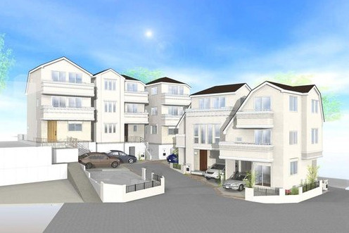 板橋区中台1丁目　準急停車駅　大型住宅3棟　　の外観パース