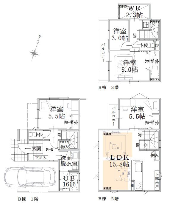 板橋区中台1丁目　準急停車駅　大型住宅3棟　　の参考プラン|B宅地（条件付き売地）参考プラン　4LDK+S　土地面積65.38ｍ2　建物面積105.56ｍ2