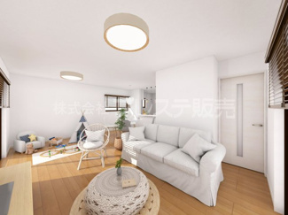 【居間・リビング】 | 生駒市東菜畑２丁目の新築一戸建 全２区画 | ２号地リビング完成イメージ／ＬＤＫ20.6帖！南向きですので、陽あたり良好です♪※モデルハウスあり