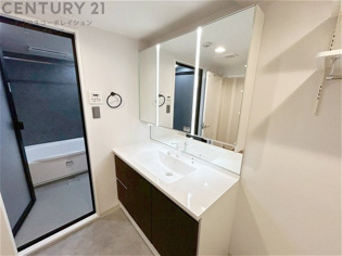 化粧品や洗顔料、歯ブラシなどの必需品をまとめて置ける収納スペースがあり、使用するたびに取り出す手間が省けます。また、水回りのため、濡れても大丈夫な素材が使用されており、お手入れが簡単です。
