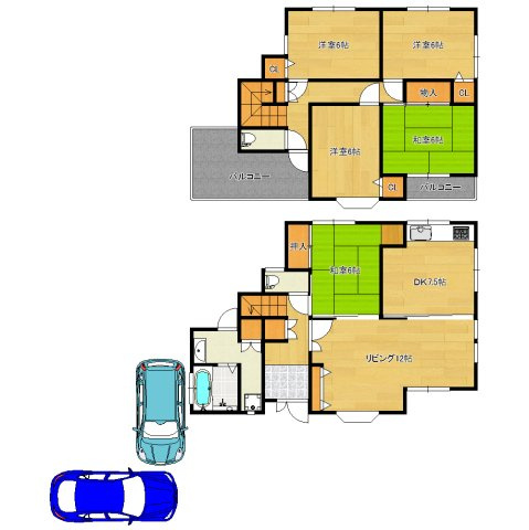 西之内町　中古戸建の間取り|【本日ご内覧可能】駐車２台可能！愛車の置き場所に困らないですね♪