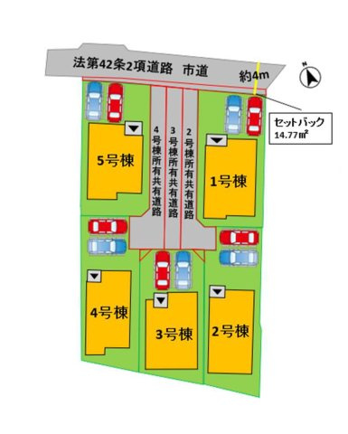 熊本市北区室園町第1-5棟（4号棟）　の区画図|配置図（4号棟）