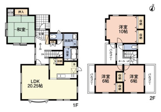 【間取り】 | かまとり住宅のリフォーム戸建て「リ・スタイル」 | 各部屋が独立式の間取りとなっております。
2階全部屋がバルコニーを使用できるようになってます。
和室は客間として使いやすく、二世帯としてもプライベートを守れそうな間取りですよね！
