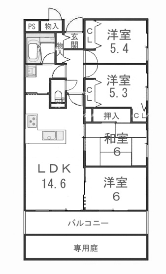 【間取り】 | グランド日光ハイツ東向日 | 専有面積81.37㎡