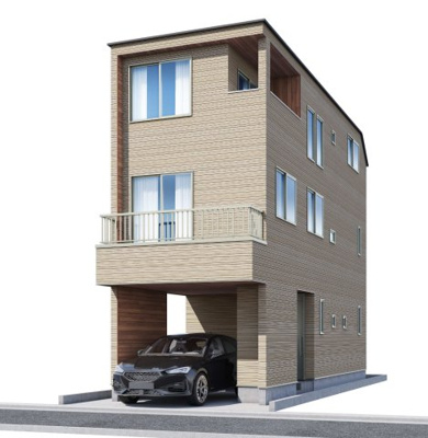 【外観パース】 | ◆磯子区森新築住宅◆ | ◆堂々たる趣ながら、主張し過ぎずどこか余裕を感じさせるシャープなフォルムで佇む邸宅は、晴天の空と照らし合わせる事で、本来あるべき完成形の姿を見せてくれます。