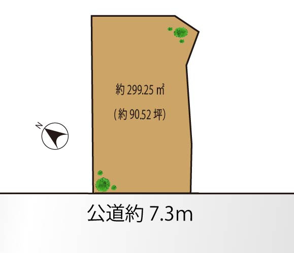 大田区中央６丁目　建築条件なし売地の土地図|南西公道7.3ｍ　日当たり良好