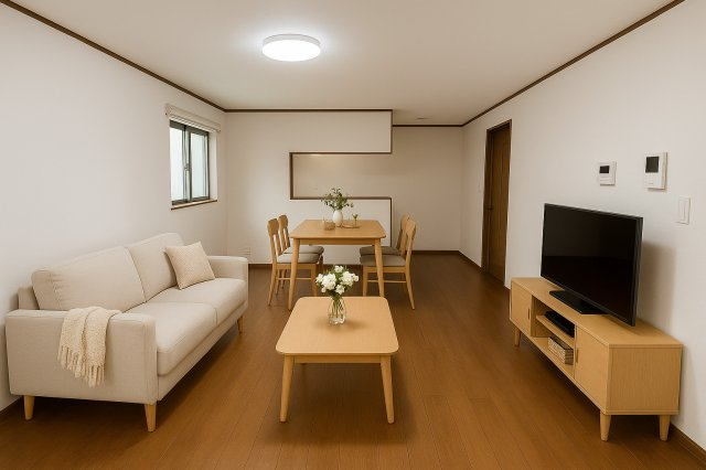 [新築]lavender  Dの居間・リビング|※家具等はAIによるイメージです。