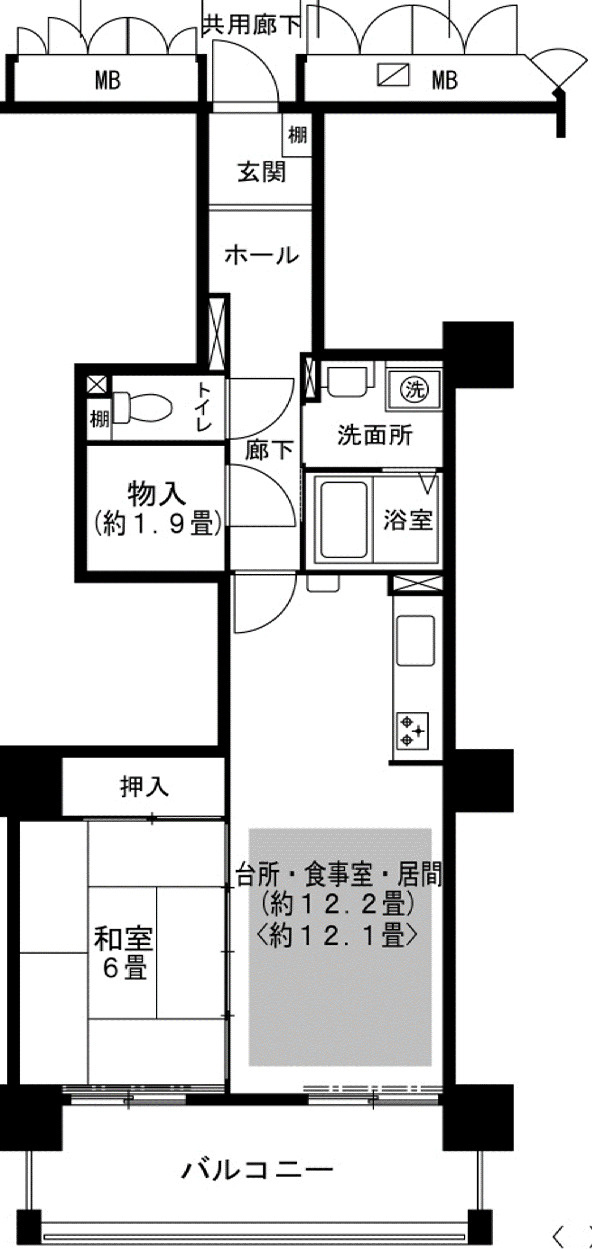 HAT神戸・脇の浜１ＬＤＫ（高層棟）の間取り