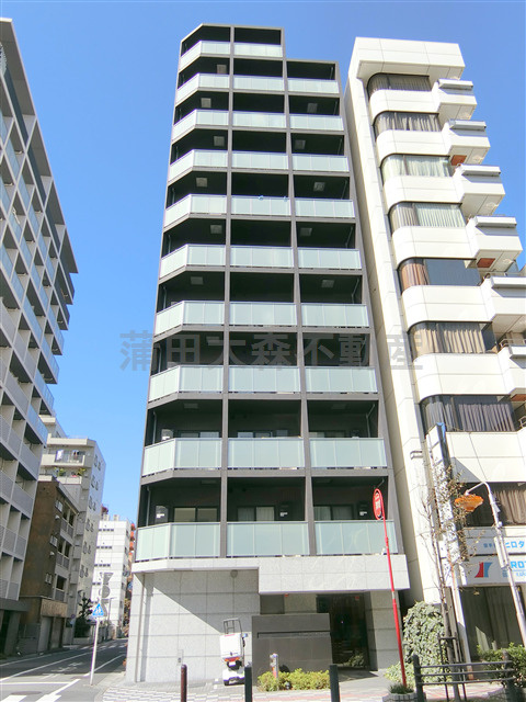 セジョリ蒲田Ⅱの外観|外観タイル張り　2014年6月築　RC鉄筋コンクリート造地上11階建て総戸数29戸の分譲賃貸マンション　JR京浜東北線蒲田駅、京浜急行本線京急蒲田駅利用可能な東京都大田区蒲田5丁目