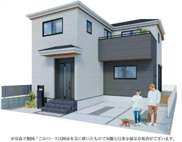 三郷市上口1丁目　新築戸建　全1棟の外観パース|【完成予想図】三郷市上口1丁目・閑静な住宅街に佇む新築戸建
